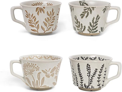Vintage Ceramic Mug Set - 12 oz Unique Ceramic Coffee Mugs & Tea Cups by ZPGXLRZ