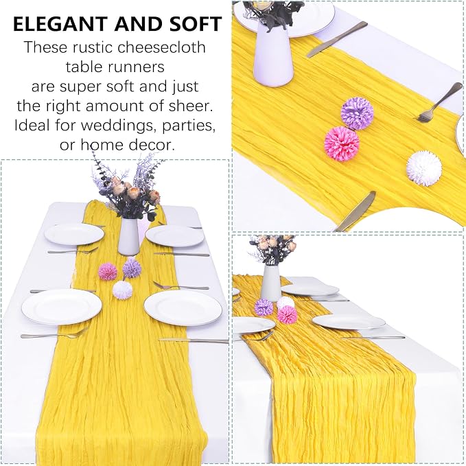 12 Pack Yellow Cheesecloth Table Runner 35 x 120 Inch | Boho Gauze Fabric - Image 5