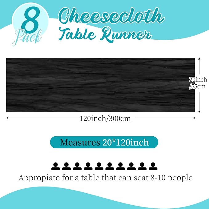 8 Pack Black Cheesecloth Table Runners 20x120 Inch Gauze Table Runner Cheese - Image 2