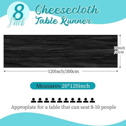8 Pack Black Cheesecloth Table Runners 20x120 Inch Gauze Table Runner Cheese - Image 2