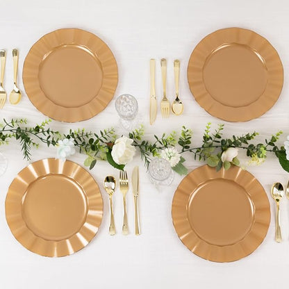 Efavormart 10 Pack | Gold 11" Round Plastic Dinner Plates, Disposable Tableware - Image 8