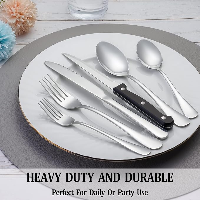 24 Pcs Silverware Set with Steak Knives - Image 7