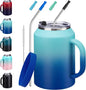 50oz Insulated Mug Tumbler with Handle - Keep Cold-36h & Hot-24h, Stainless Steel Water Jug 50 oz Coffee Mugs with Straw & Spout Lid, Wide Mouth Metal Water Bottle Camping Flask Hospital Cup Travel