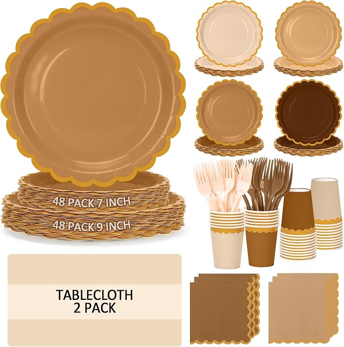 Brown Plates and Napkins Party Supplies by Qyntelix