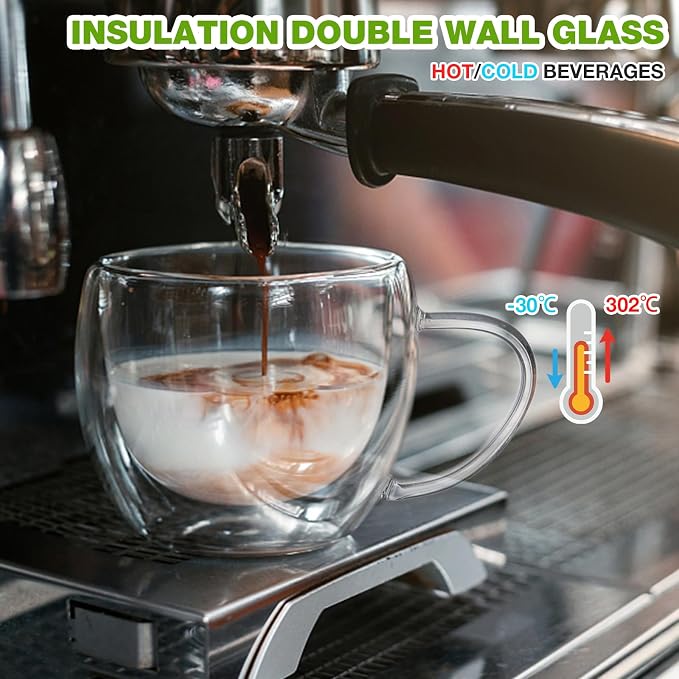 Double Walled Glass Coffee Mugs Set of 2, 8 oz Hand Blown Insulated mugs - Image 7