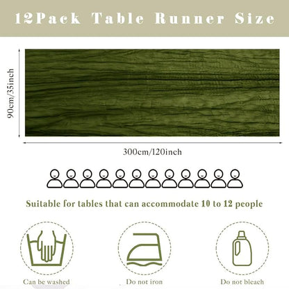 12 Pieces 10FT Olive Green Cheesecloth Table Runner Boho Gauze Fabric Runner - Image 3
