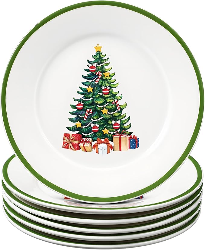 Honeydak 6 Pcs 6 Inch Christmas Plates Ceramic Xmas Tree Decorations Porcelain by Honeydak