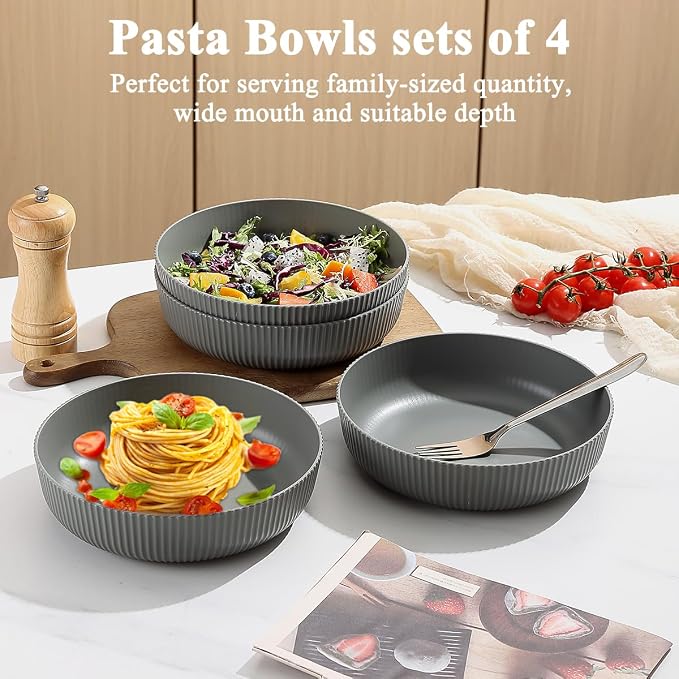 Kyraton Pasta Bowls Set of 4, 37oz Salad Bowls Soup Bowls Large Pasta Serving - Image 3