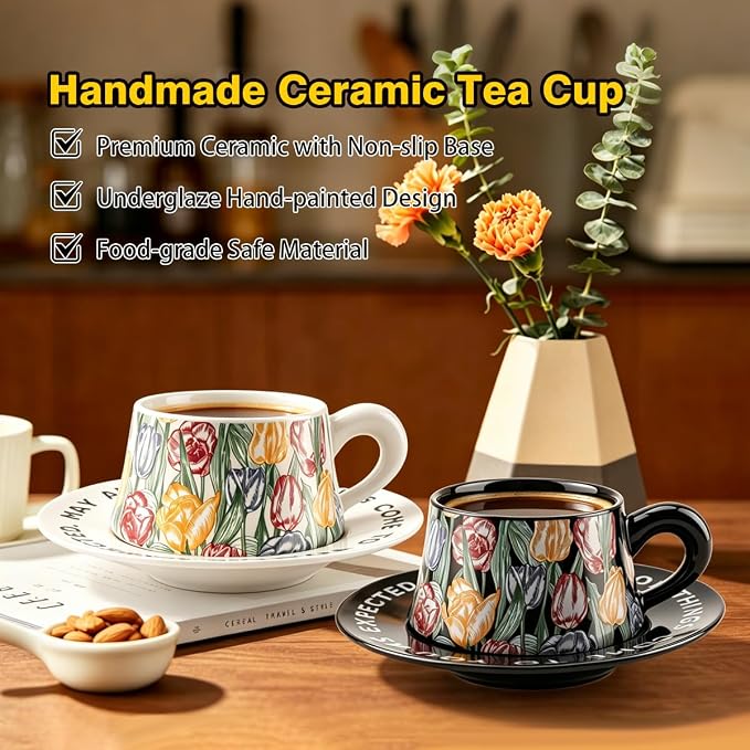 Tea Cup and Saucer Set Floral Design Porcelain Ceramic Coffee Cup Sets - Image 5