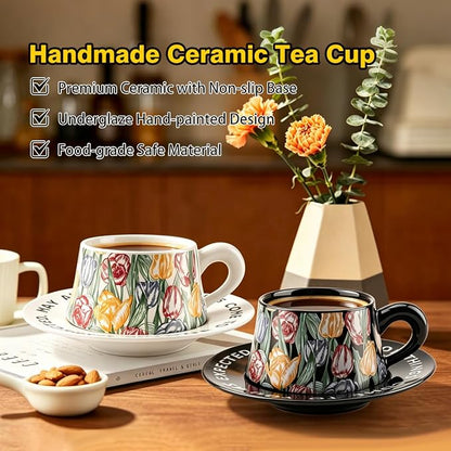 Tea Cup and Saucer Set Floral Design Porcelain Ceramic Coffee Cup Sets - Image 5