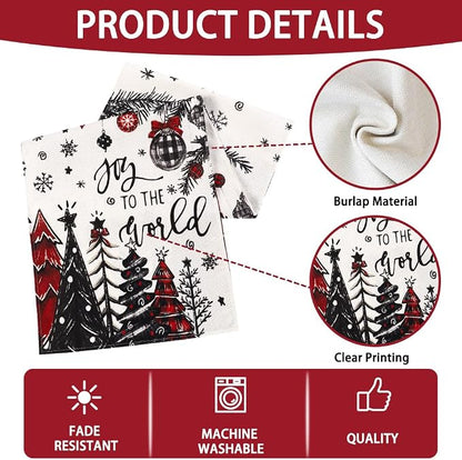 Christmas Winter Table Runner, Christmas Tree Ball Tabletop Runners Xmas Joy to - Image 2