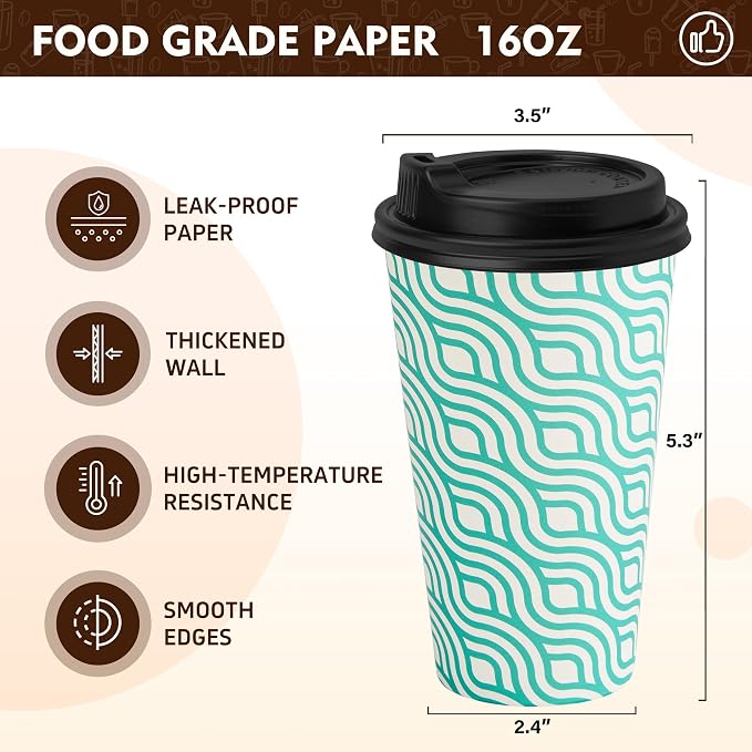 YEEHAW 16 oz Coffee Cups with Lids, 100 Pack | Heat & leak-proof paper - Image 2