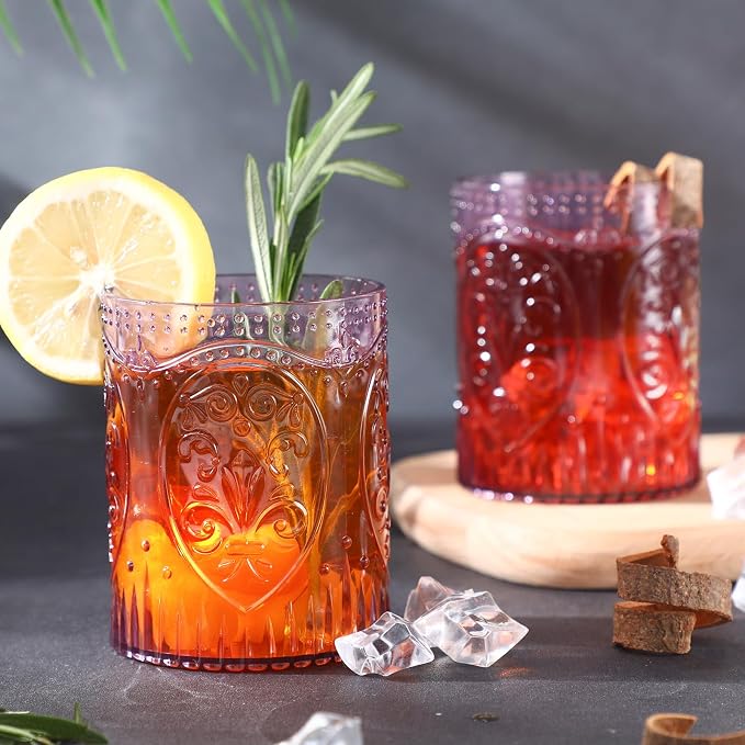 Qinyoung 24 Plastic Vintage Drinking Glasses 8.5oz Stemless Retro Embossed Wine - Image 4