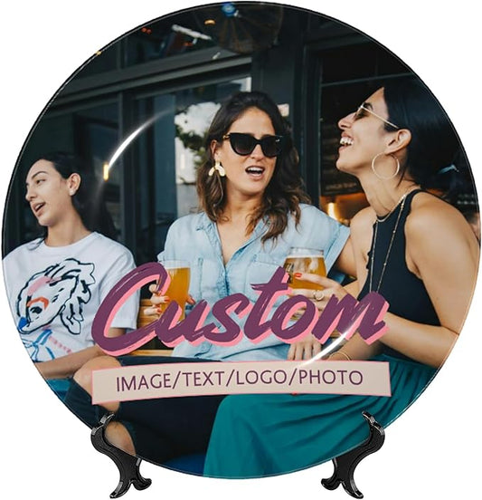 Custom Photo Ceramic Decorative Plates Personalized Porcelain Plate Add Logo Photo Text Ceramic Dinner Plate Home Decor (10 in)