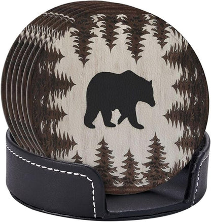 6 Pcs Bear and Pines Leather Coasters - Image 6