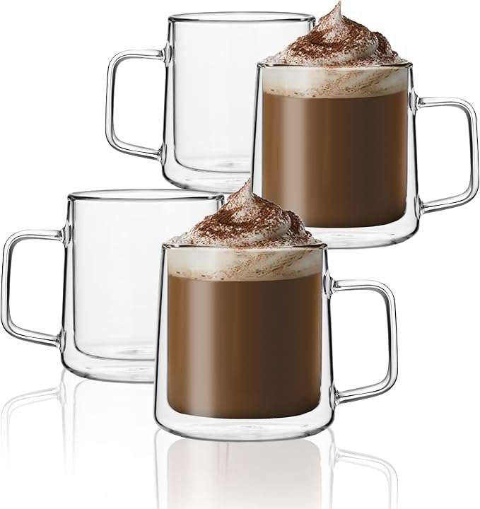 CNGLASS 12oz Glass Coffee Mugs, Double Wall Insulated Glass Cups by CNGLASS