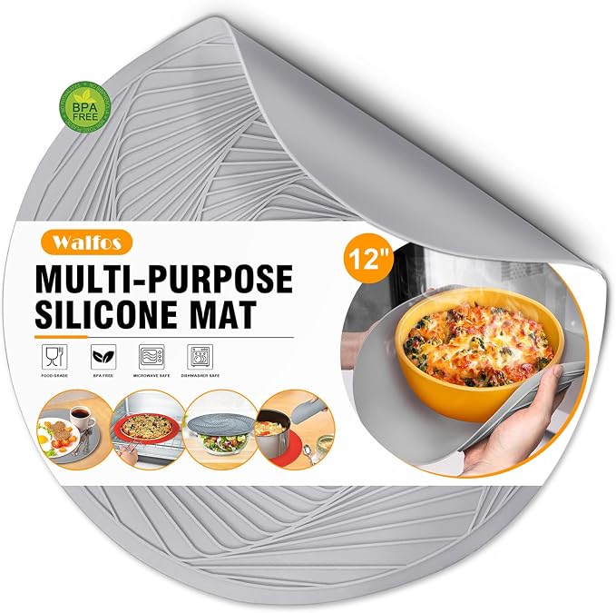 Walfos 12-Inch Silicone Microwave Mat & Pot Holders, Non-Slip Heat Resistant by Walfos