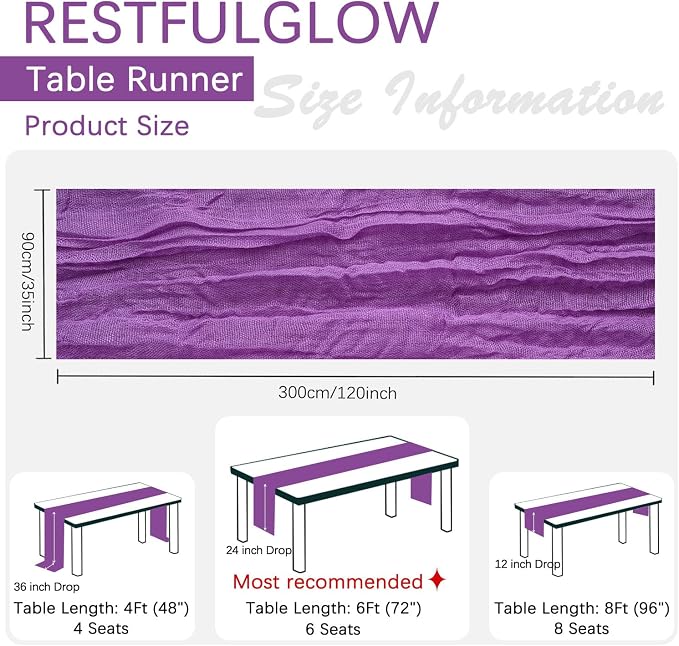 6 Pack Purple Cheesecloth Table Runner 35 x 120 Inch | Boho Gauze Fabric - Image 2