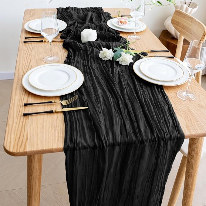 Cheesecloth Table Runner Black 10FT Boho Gauze Runner, 6 Pack | 120 Inch Cheese - Image 6