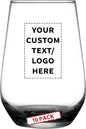 DISCOUNT PROMOS 10 Vaso Silicia Stemless Wine Glasses Set, 16 oz. - Personalized Text, Logo - Clear, Orb-Like, Thick base - Black