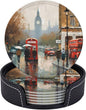 6Pcs PU Leather Coaster for Drinks, London Impression Cup Coasters by WSOIHFEC