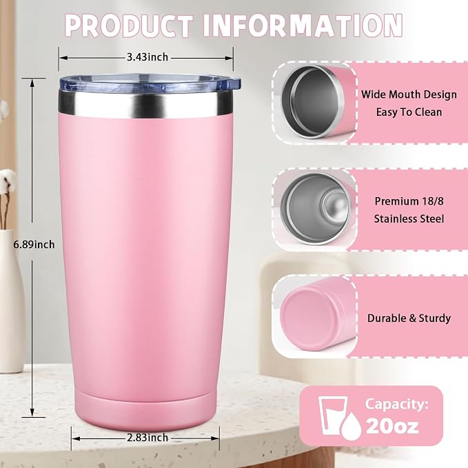 20 oz Tumbler with Lids and Straws, Stainless Steel Insulated Coffee Tumbler - Image 2