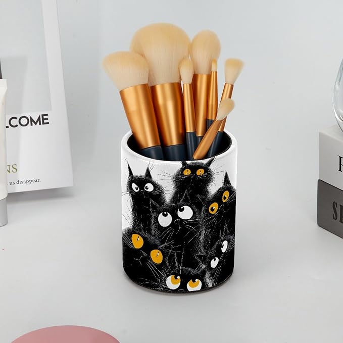 Black Cats Leather Pen Holder for Desk, Desktop Caddy Stationery Organizer for - Image 6
