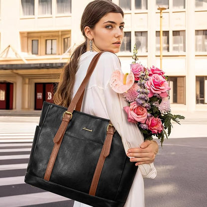 LOVEVOOK Laptop Tote Bag for Women, Leather Work Computer Briefcase Bag | Large - Image 2