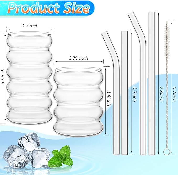 Tessco for you 4 Pcs Creative Glass Cups Vintage Drinking Glasses Ribbed - Image 2