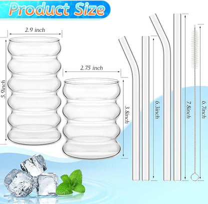 Tessco for you 4 Pcs Creative Glass Cups Vintage Drinking Glasses Ribbed - Image 2