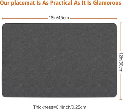 Vinyl Placemats Set of 8 Heat Resistant Easy Clean Non-Slip Place Mats for Dining Table Faux Leather Waterproof Stain Resistant Wipeable Washable PVC Table Mats(8, Gray)