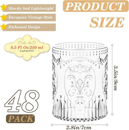 Qinyoung 48 Plastic Vintage Drinking Glasses 8.5oz Stemless Retro Embossed Wine - Image 3