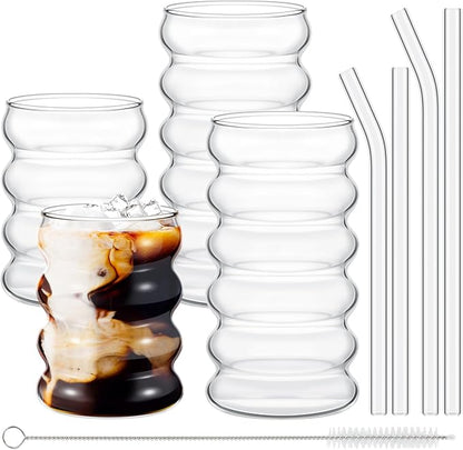 Tessco for you 4 Pcs Creative Glass Cups Vintage Drinking Glasses Ribbed by Tessco