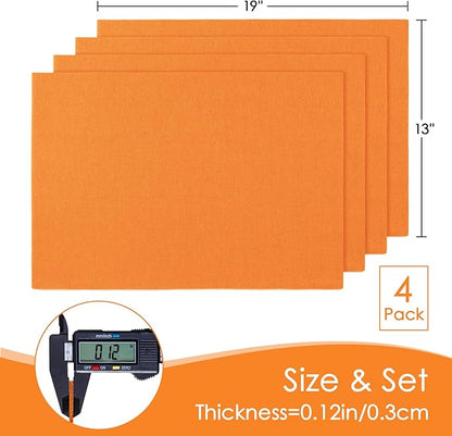 MANSPHIL Orange Placemats Set of 4 Washable Fabric Table Mats Thick Faux Linen Place Mats Heat Resistant Double Layer Wrinkle Free Dining Kitchen Table Decor - 13x19 Inch Oeko Tex Placemat
