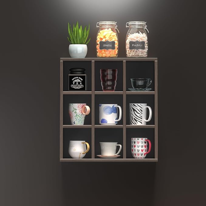 Helsin 9 Grid Vintage Coffee Mug Display Rack, 16inch Wall Mounted Wooden Curio - Image 7