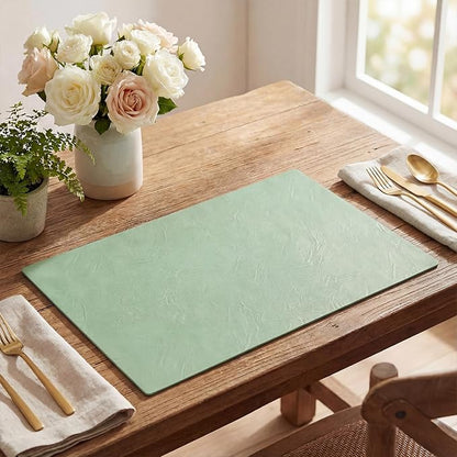 Artoid Mode Sage Faux Leather Placemats Set of 6, 12x18 Inch Waterproof Wipeable Heat Resistant Vinyl Place Mats, Reversible Table Mats for Spring Kitchen Dining Decor