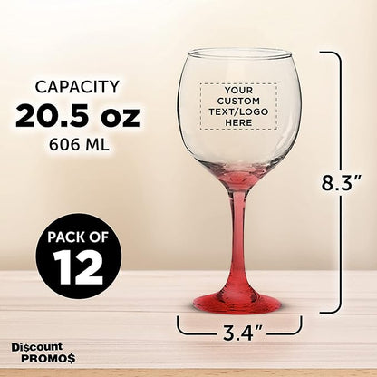 Custom Premiere Wedding Wine Glasses 20.5 oz Set of 12, Personalized Bulk Pack - Restaurant Glassware, Perfect for Red Wine or White Wine - Red