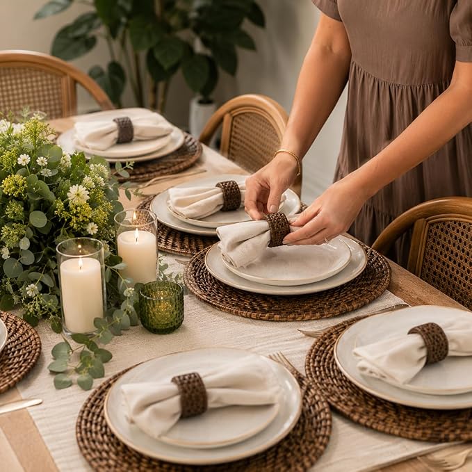 Jute Cane Napkin Rings, Walnut | Plastic & cane, 2.25x2.25x1.5 in each - Image 5