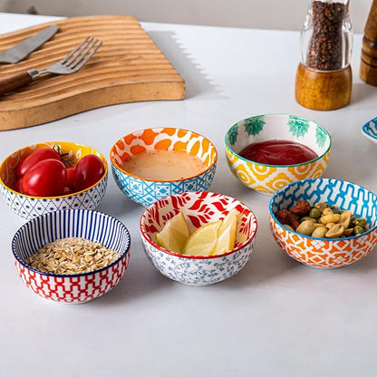 Ceramic Dipping Bowls Set - Mini 4 Oz Dessert Bowls - Small 3.5 Inch Porcelain Bowls for Side Dishes, Snack, Yogurt, Appetizer - Microwave Dishwasher Safe - Set of 6 - Assorted Colors