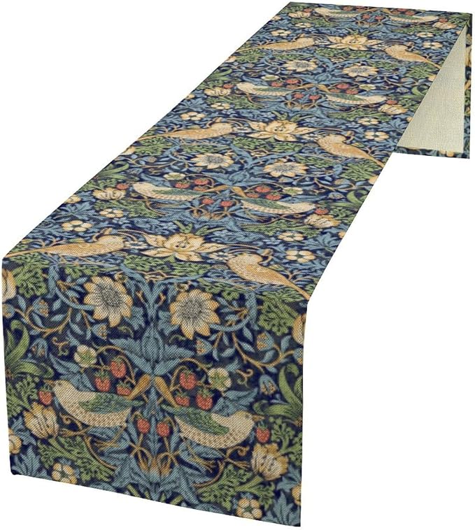 William Morris Floral Table Runner, Flowers Botanical Printed Table Runner by Yearn+Jear