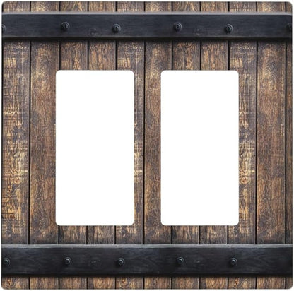 Outlet Covers Rustic Barn Door Vintage Country Wood Board 2 Gang Light Switch Cover Double Rocker Wall Plate Decorative GFCI Receptacle Electrical Switchplate for Farmhouse Cabin Decor（2 Pack）