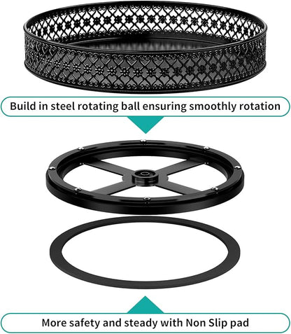 Ovicar Lazy Susan Organizer Turntable - 11 inch Rotating Spice Rack Metal Lazy Susan for Cabinet Pantry Kitchen Countertop Dining Table Cupboard Bathroom Refrigerator Vanity Black