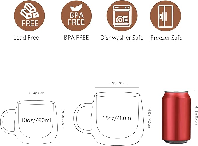 CNGLASS 16oz Double Walled Glass Coffee Mugs, Large Clear Coffee Cups - Image 2
