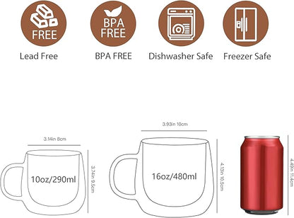 CNGLASS 16oz Double Walled Glass Coffee Mugs, Large Clear Coffee Cups - Image 2
