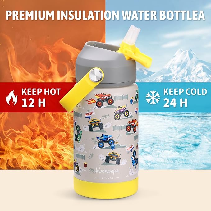 rockpapa 14 oz Kids Insulated Water Bottle，Stainless Steel Toddler Cups - Image 3
