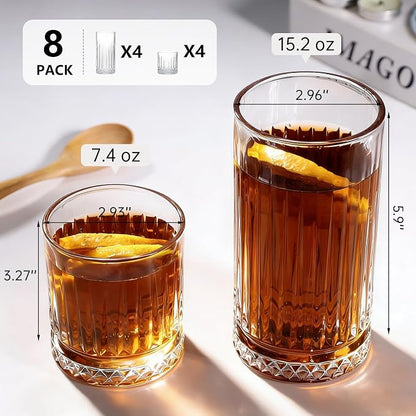 Ruckae Drinking Glasses Set of 8, 15 oz and 7 oz Kitchen Water Glass Cups Set - Image 3