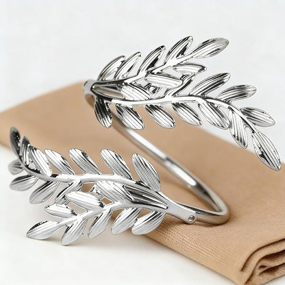 12pcs Silver Leaves Napkin Rings Set of 12, Leaf Shaped Metal Cloth Napkin - Image 7