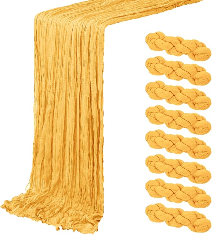 8 Pack Gold Cheesecloth Table Runner 20 x 120 inch Gauze Table Runners 10 FT by ACSUIT