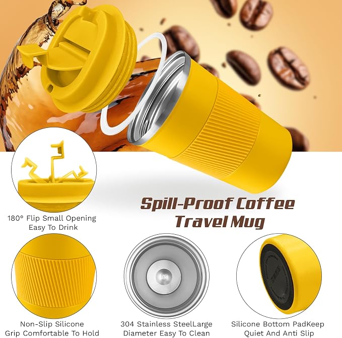 Vacuum Insulated Stainless Steel Travel Coffee Mug, Leak Proof Cup - Image 3