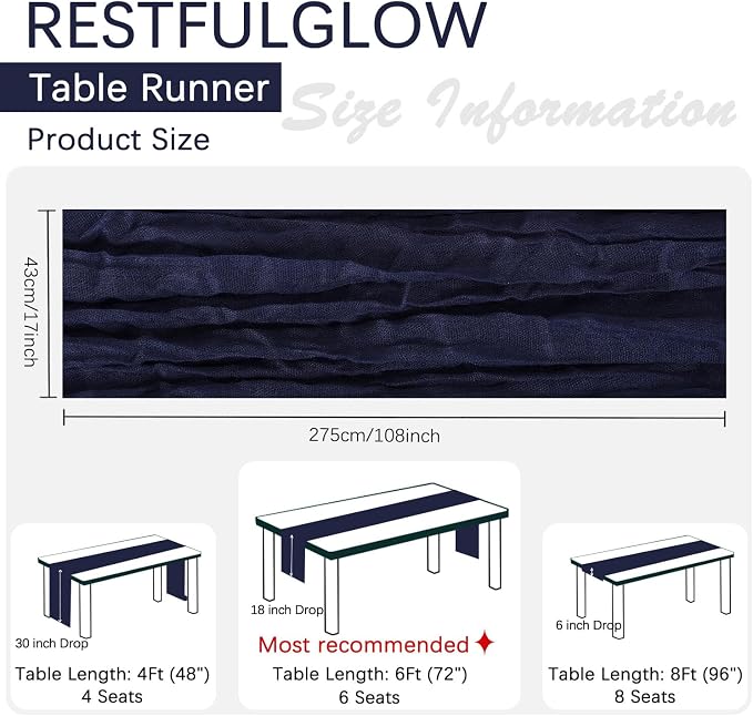10 Pack Navy Blue Cheesecloth Table Runner 17 x 108 Inch | Boho Gauze Fabric - Image 4
